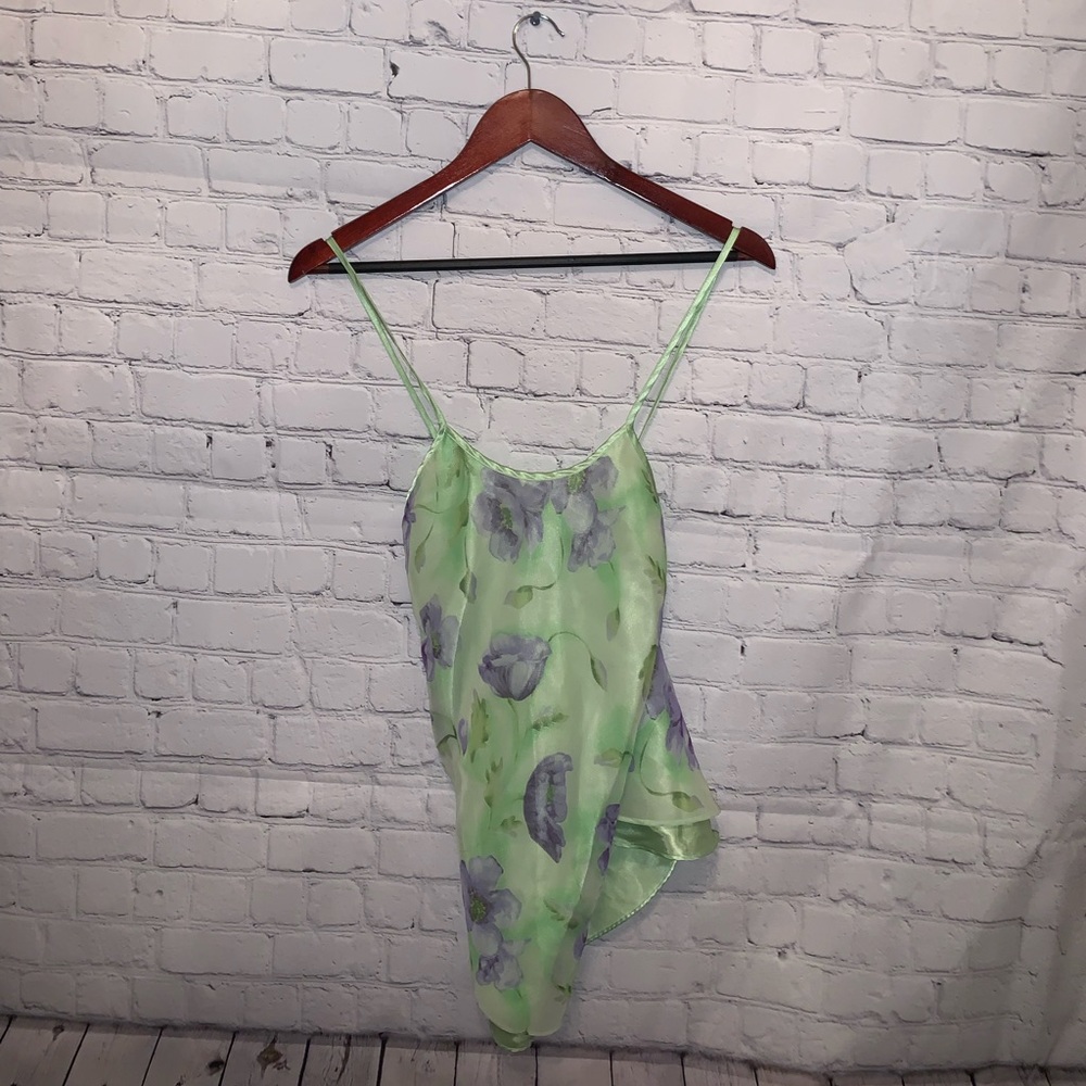 Lime Green & Purple Polyester Floral blouse sz M - Picture 2 of 13